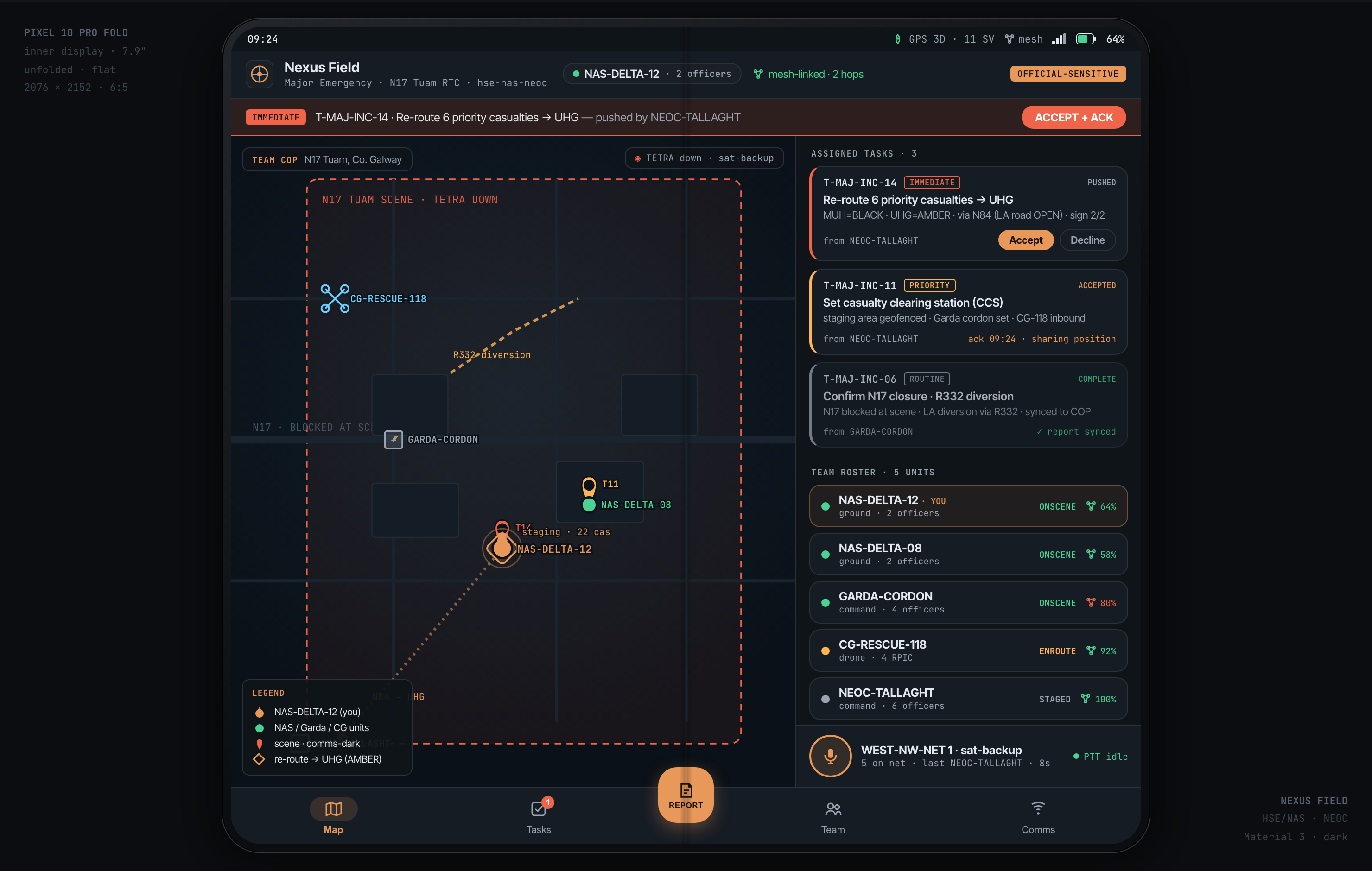 HSE / NAS · Pixel Fold unfolded · ground-team field COP