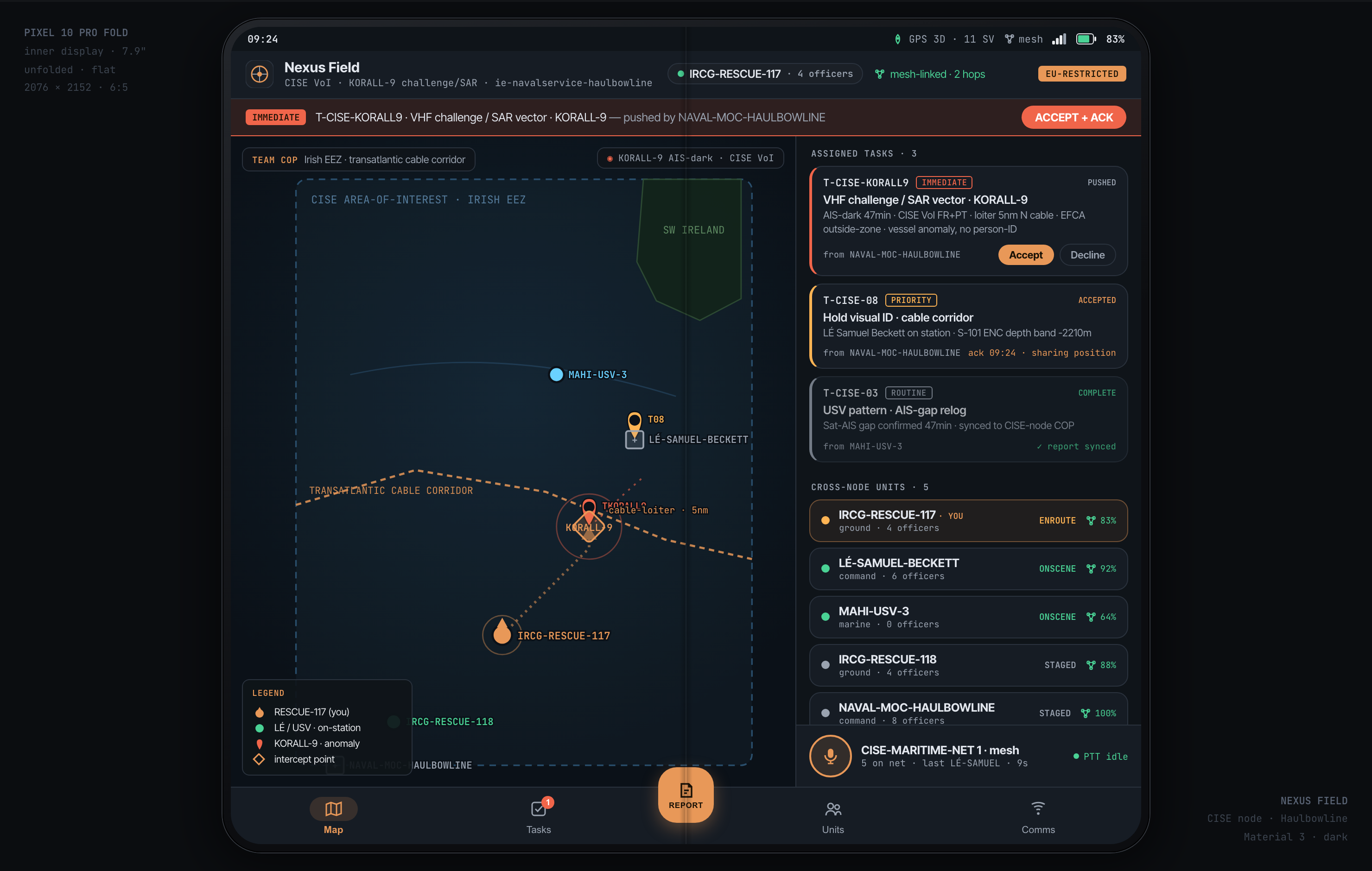 EMSA / CISE · Pixel Fold unfolded · ground-team field COP