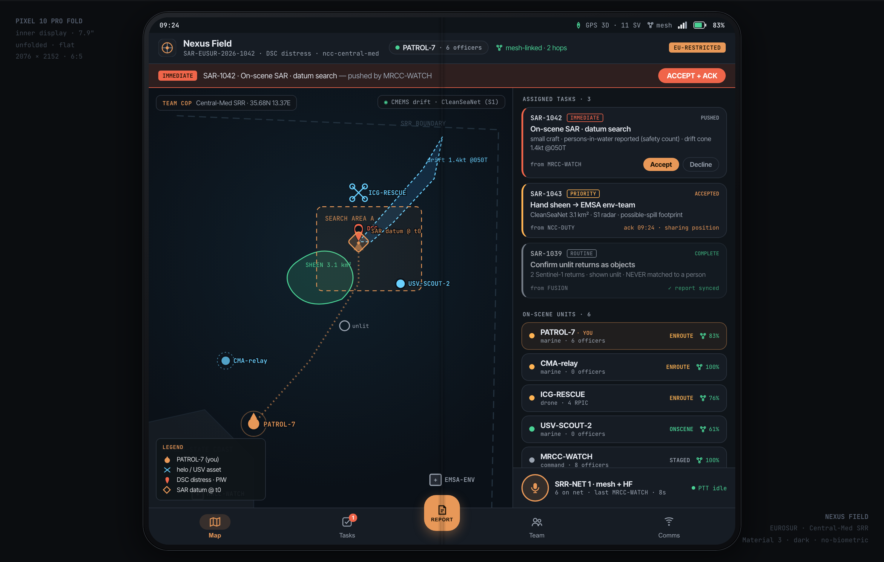 FRONTEX / EUROSUR · Pixel Fold unfolded · ground-team field COP