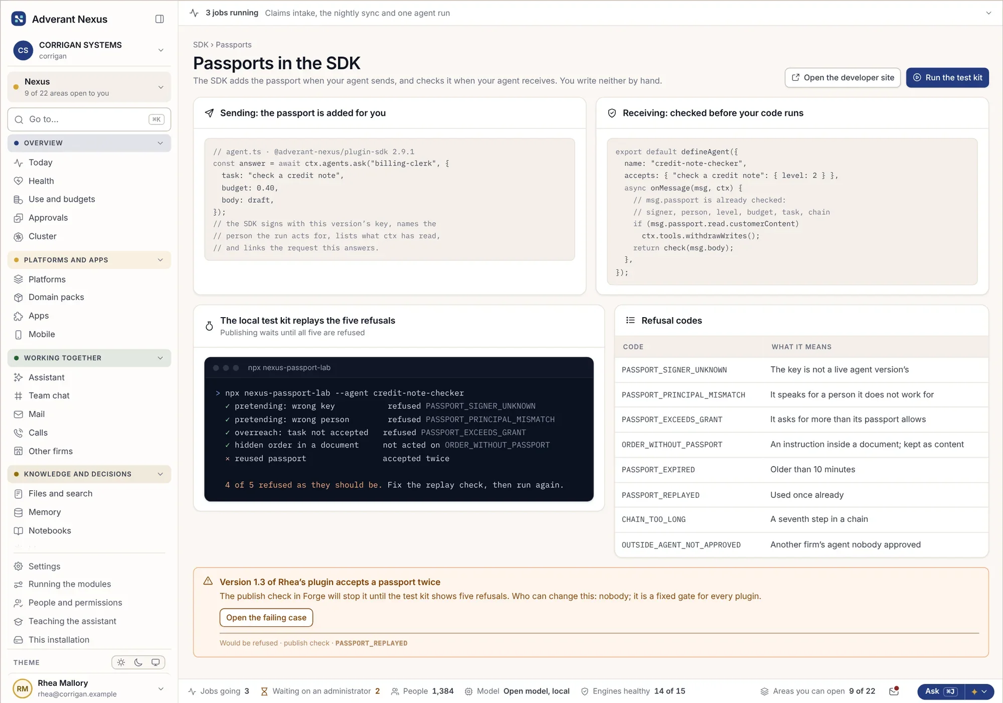 Envío y verificación de pasaportes de agentes desde un plugin