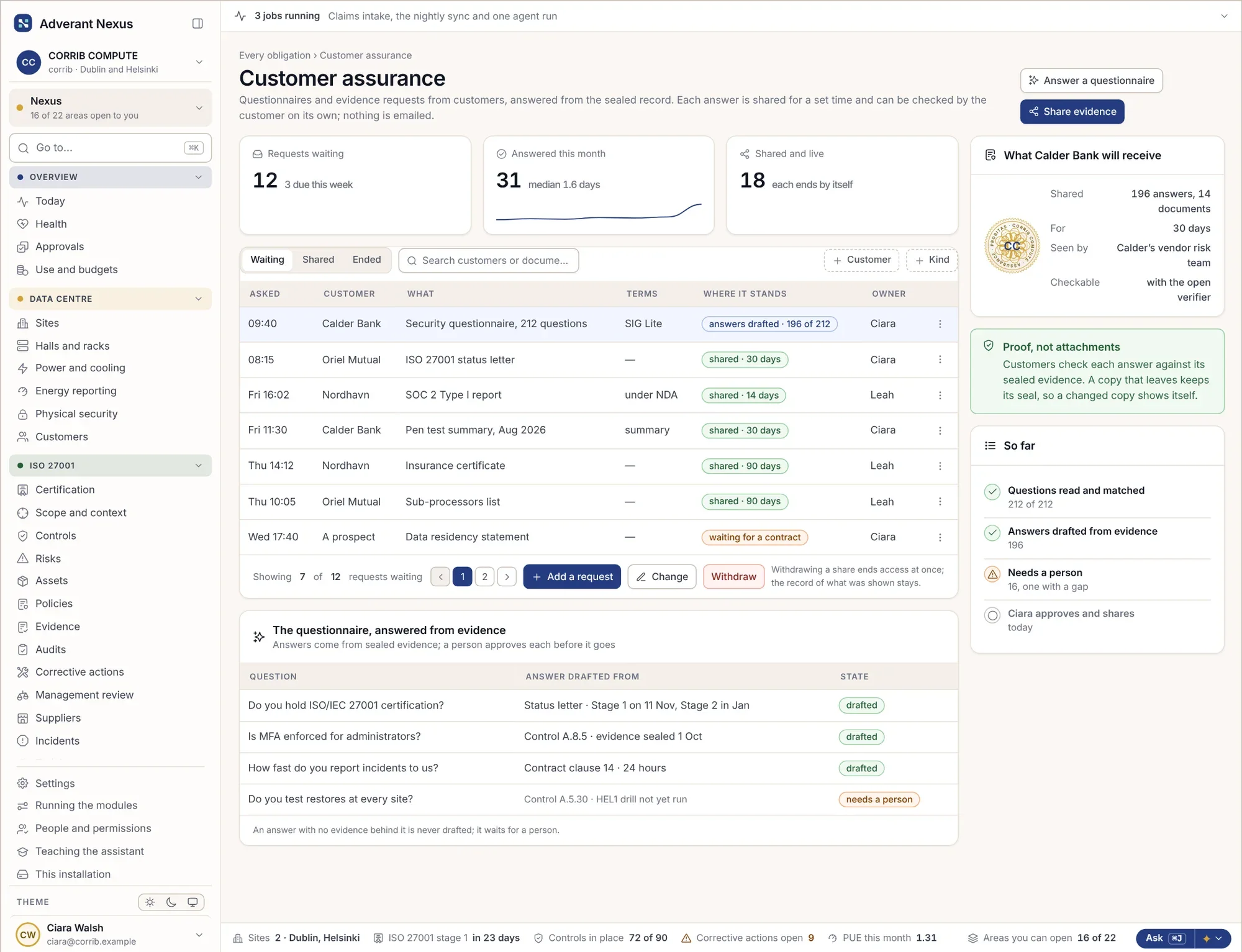 Respuesta con pruebas a las preguntas de seguridad de los clientes