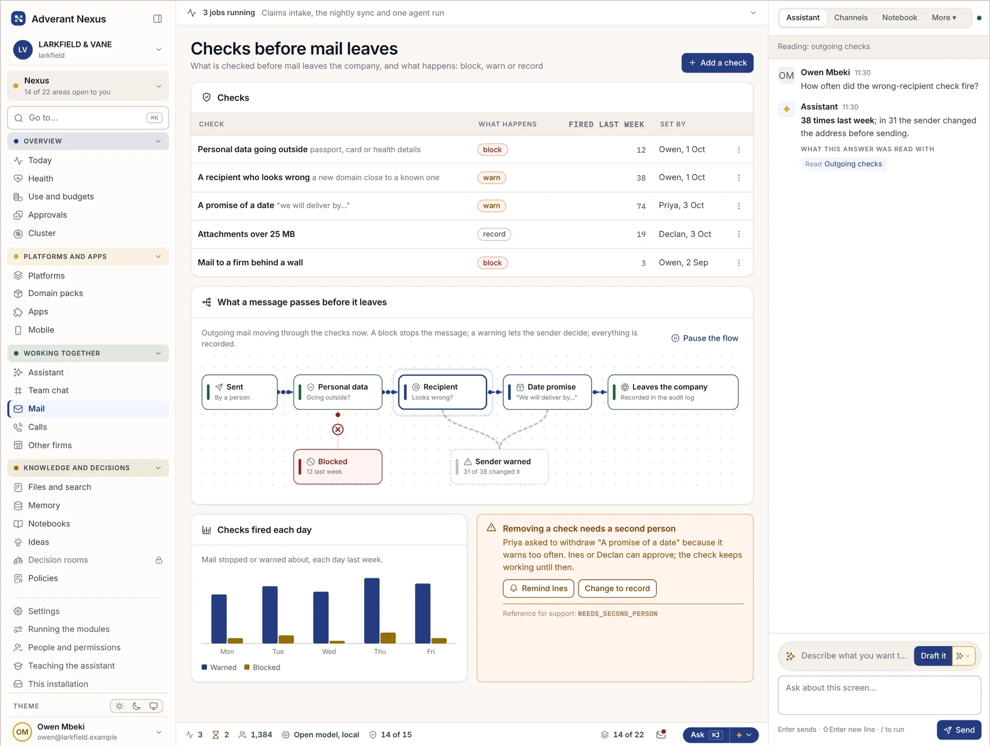 Comprobaciones de datos personales en el correo saliente