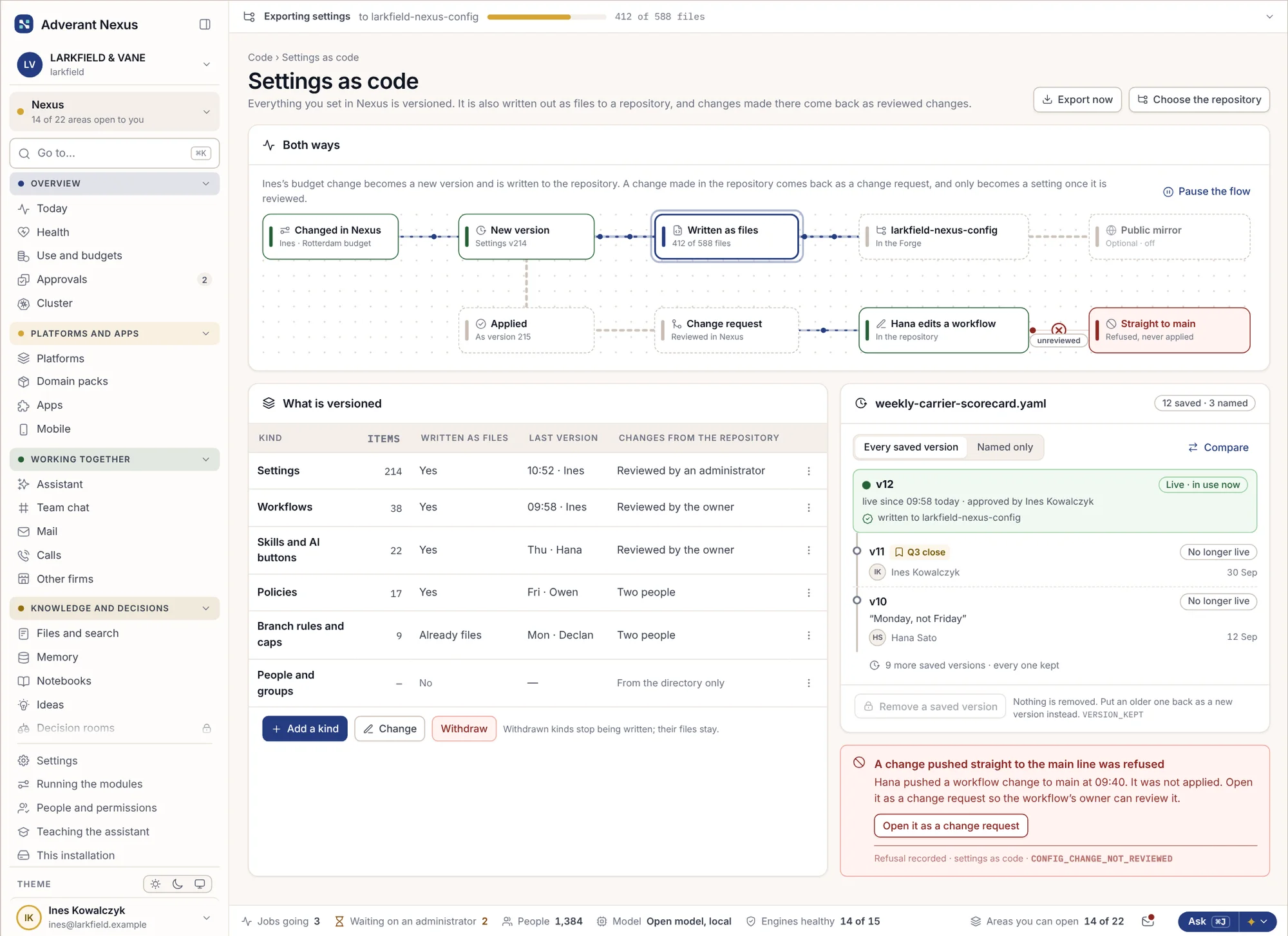 Impostazioni salvate come file e verificate in entrambe le direzioni