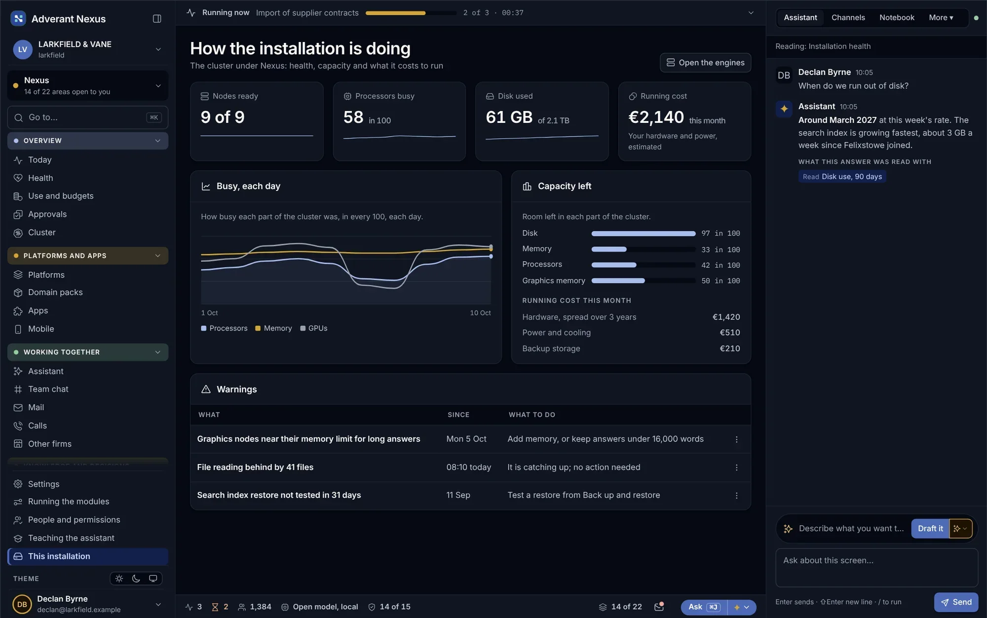 How an offline installation is doing: health, storage and updates