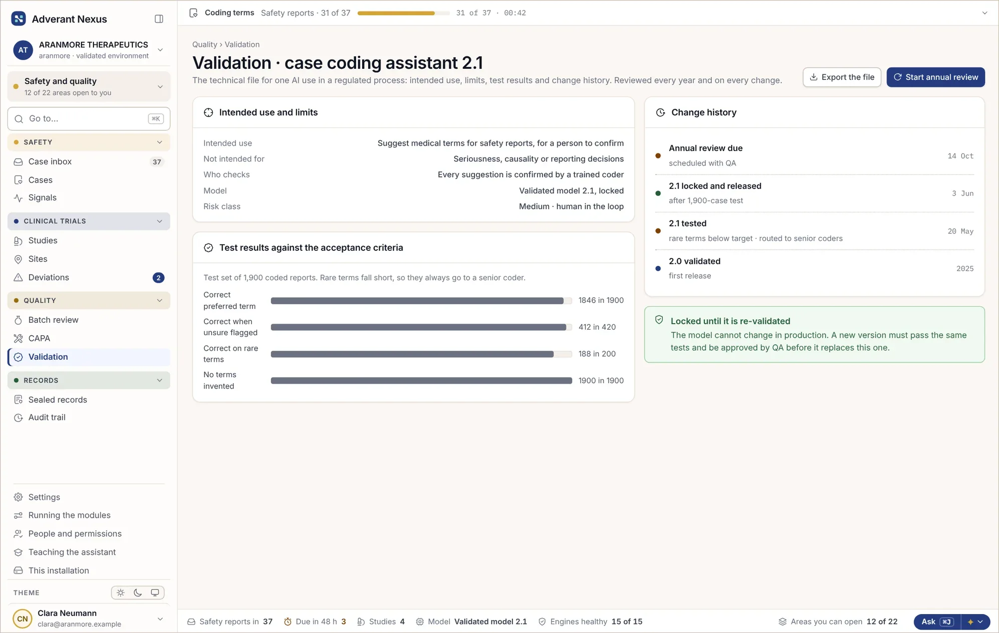Un expediente de validación para un uso de IA con resultados de pruebas