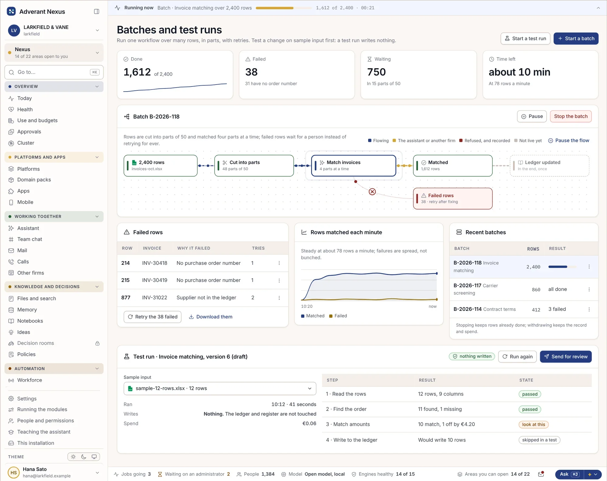 Exécution d’un workflow sur 2 400 lignes et test d’une modification