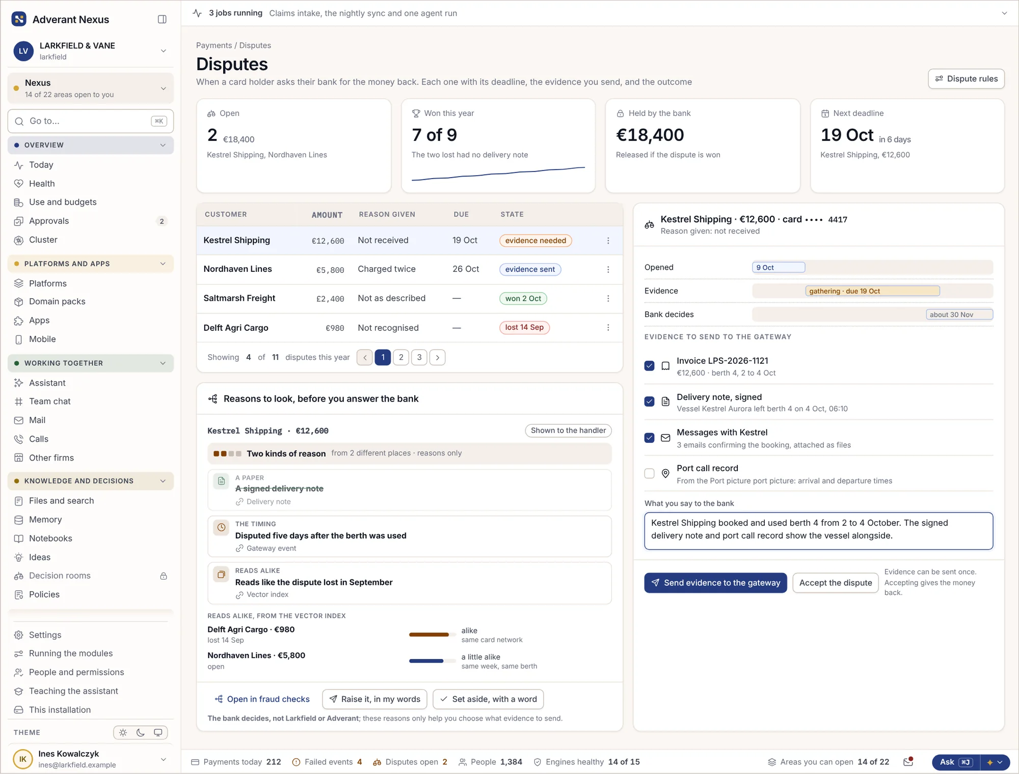 A chargeback with its deadline and the evidence prepared